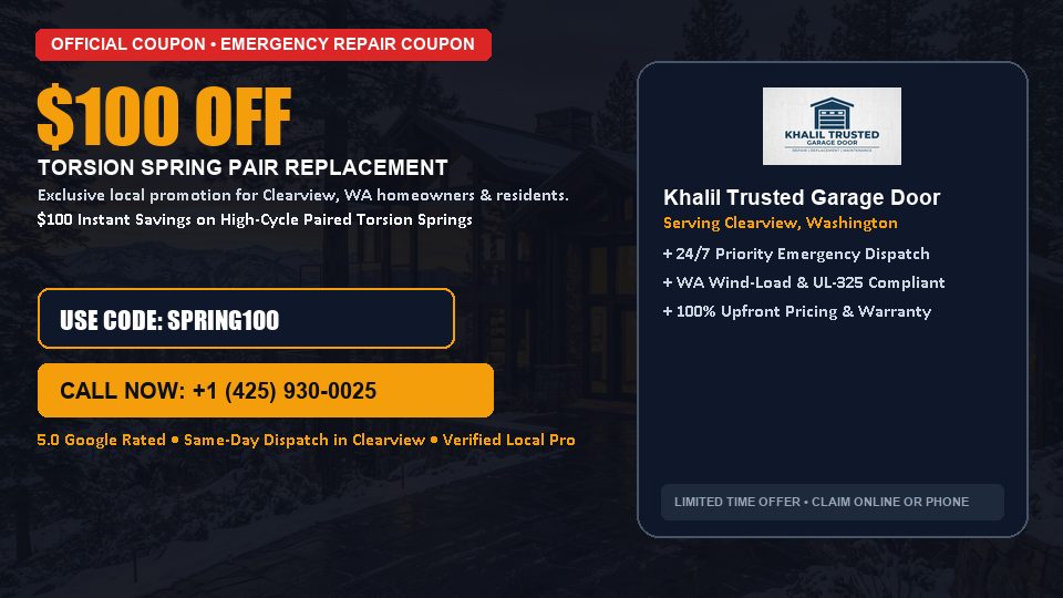 Khalil Trusted Garage Door $100 OFF Dual Torsion Spring Replacement in Clearview, WA