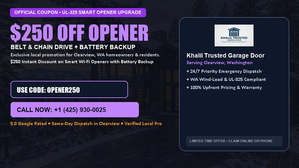 Khalil Trusted Garage Door $250 OFF Premium LiftMaster Opener Installation in Clearview, WA