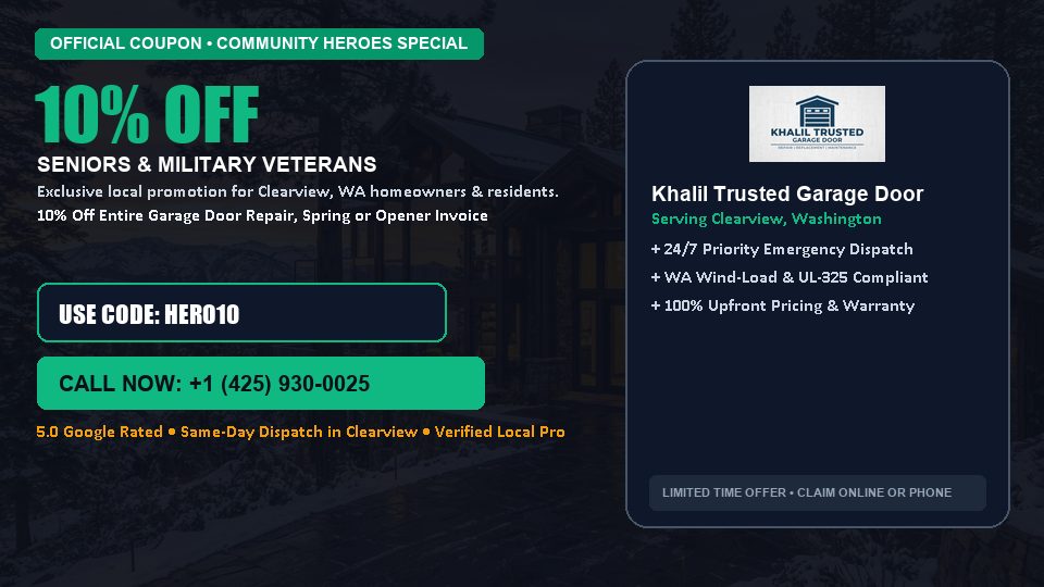 Khalil Trusted Garage Door 10% OFF Seniors & Military Veterans in Clearview, WA